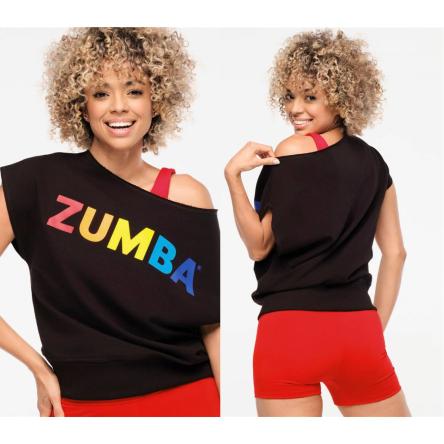 Zumba Explore Off The Shoulder Short Sleeve Sweatshirt - Bold Black