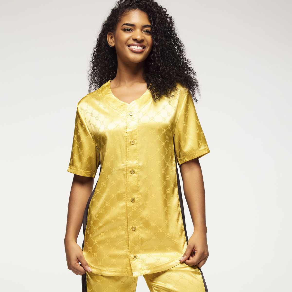 Zumba Runway Baseball Button Up Jersey - Gold