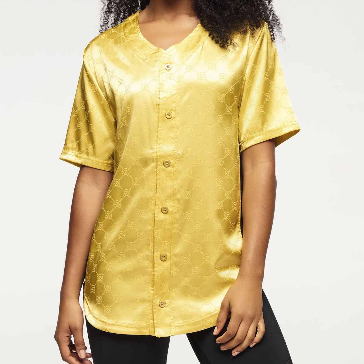 Zumba Runway Baseball Button Up Jersey - Gold