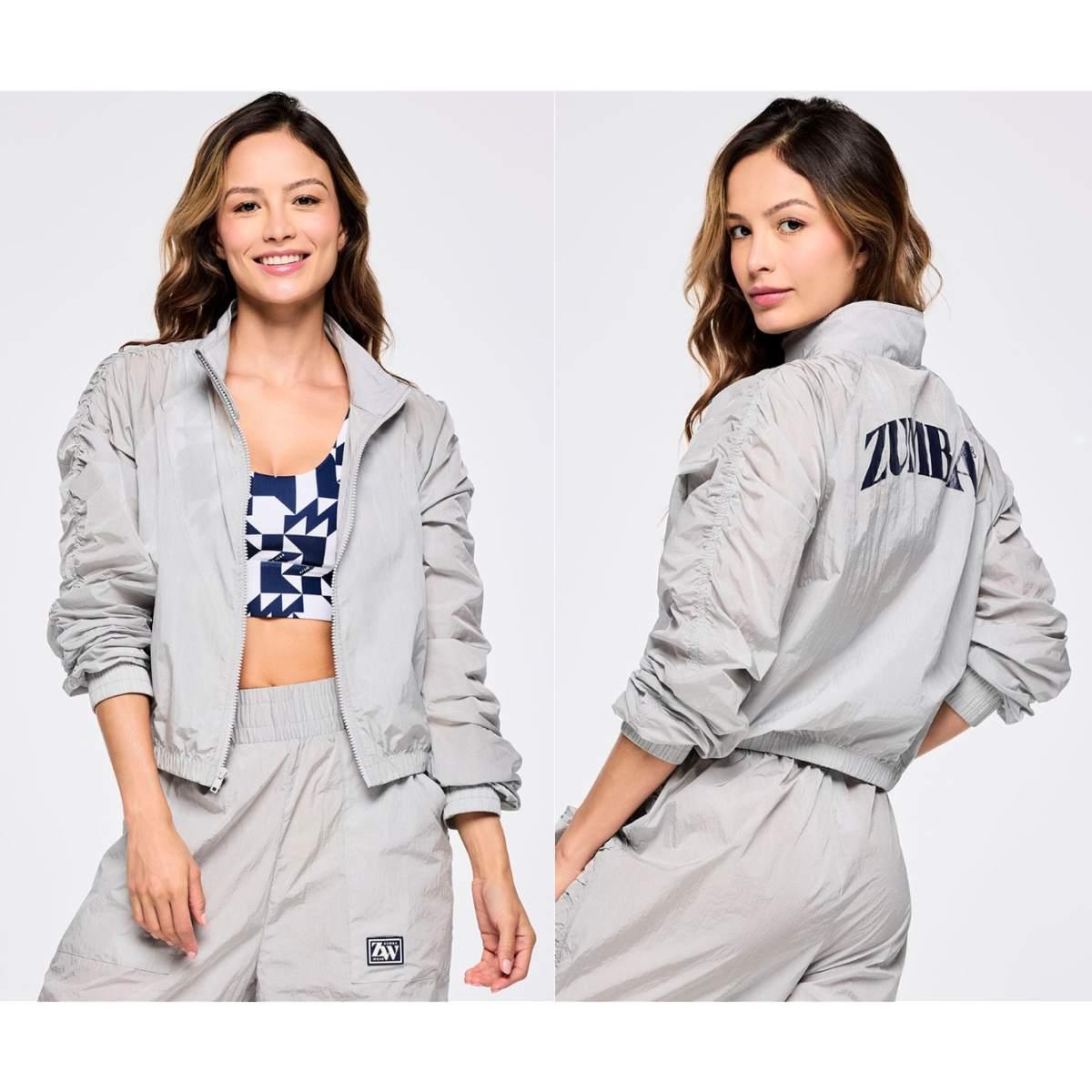 Zumba Out Loud Crop Woven Jacket With Ruched Sleeves