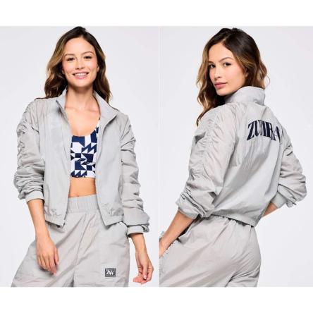 Zumba Out Loud Crop Woven Jacket With Ruched Sleeves