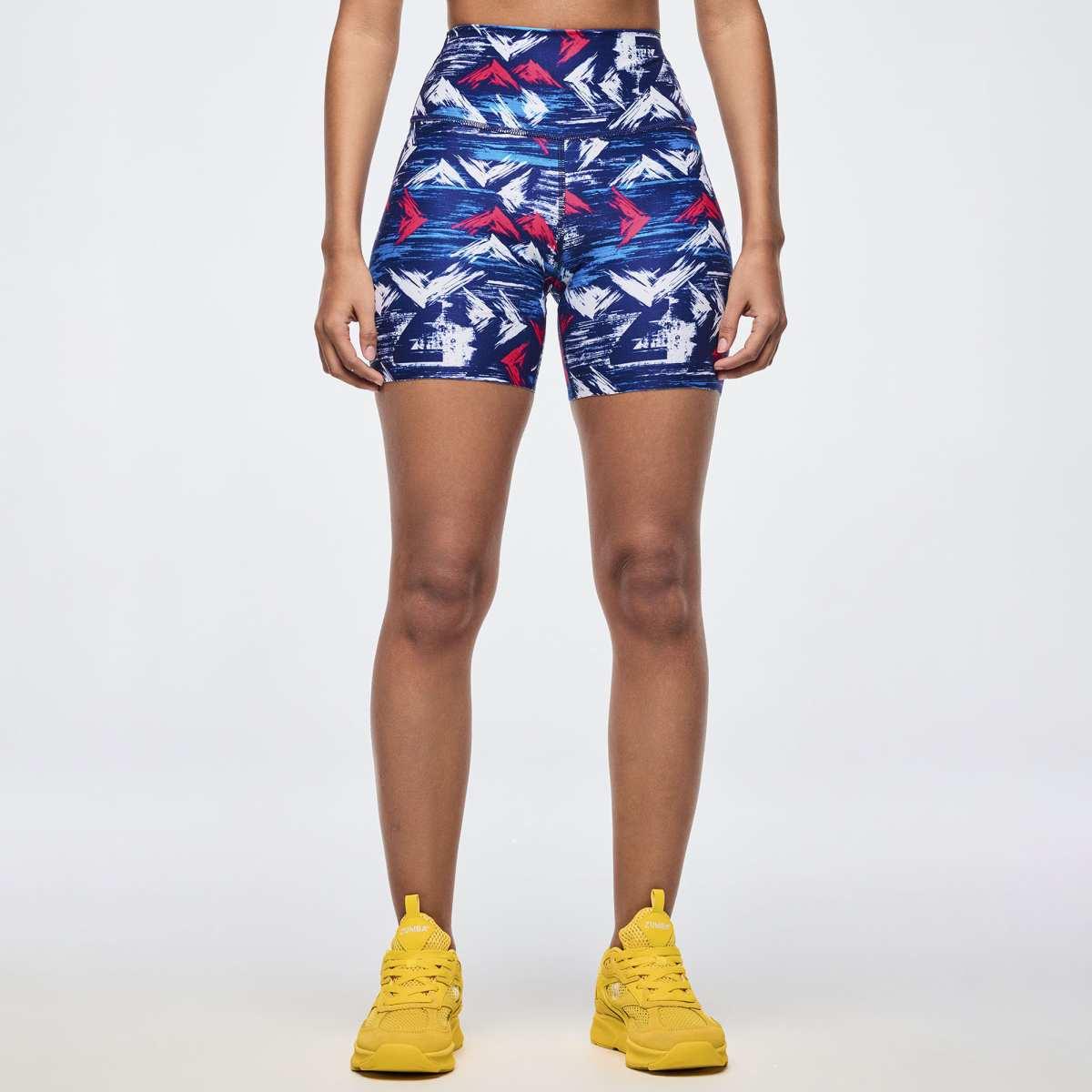 Apres Zumba High Waisted Biker Shorts - Blue/White