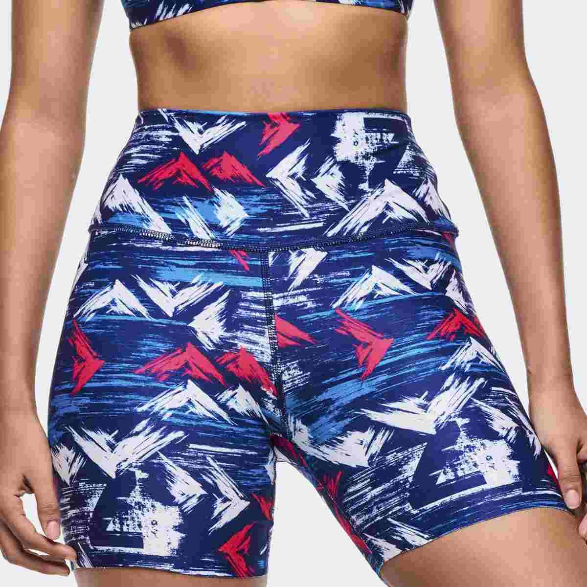 Apres Zumba High Waisted Biker Shorts - Blue/White