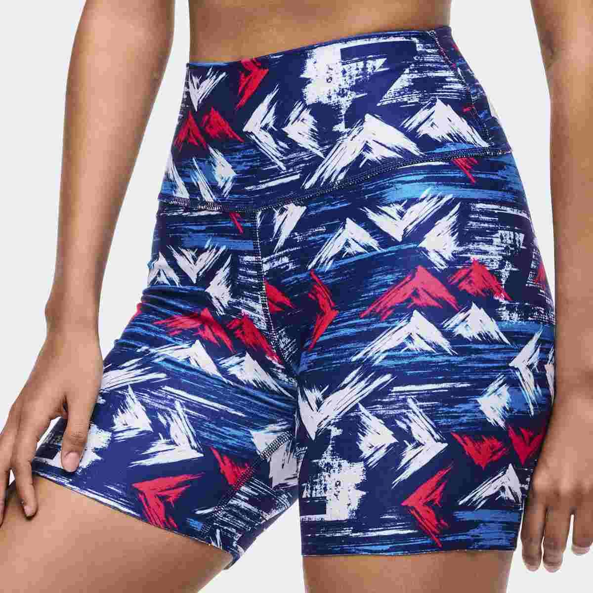 Apres Zumba High Waisted Biker Shorts - Blue/White