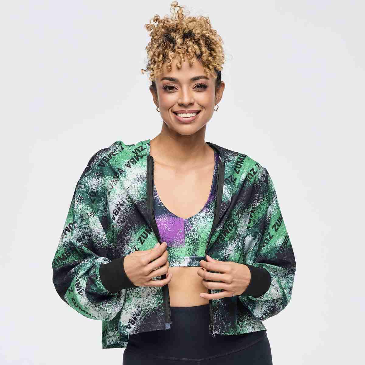 Apres Zumba Crop Woven Zip-Up Hoodie