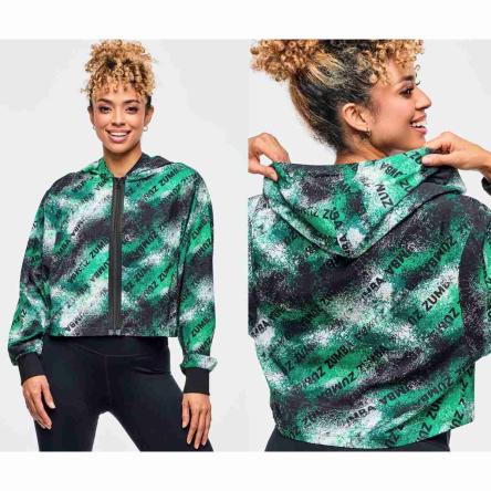 Apres Zumba Crop Woven Zip-Up Hoodie