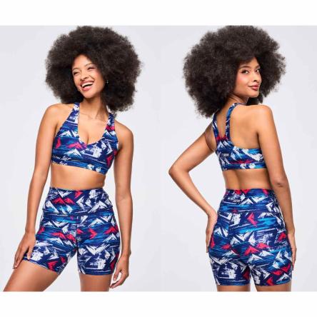 Apres Zumba Racerback Bra With Encased Elastic - Blue/White