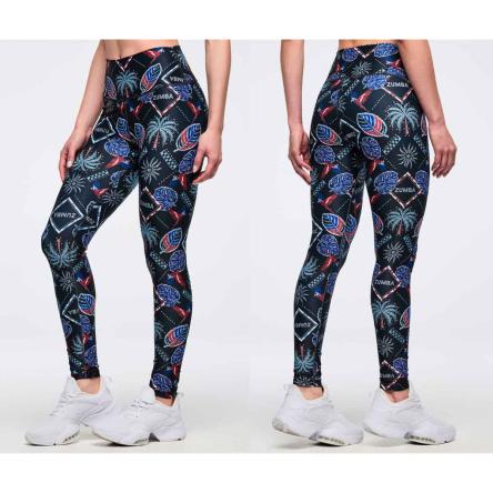 Latin Movement High Waisted Ankle Leggings - Blue/Red