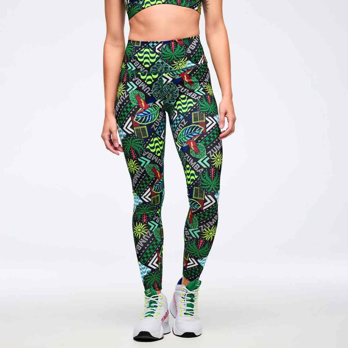 Latin Movement Z-Lift High Waisted Ankle Leggings - Black/Green