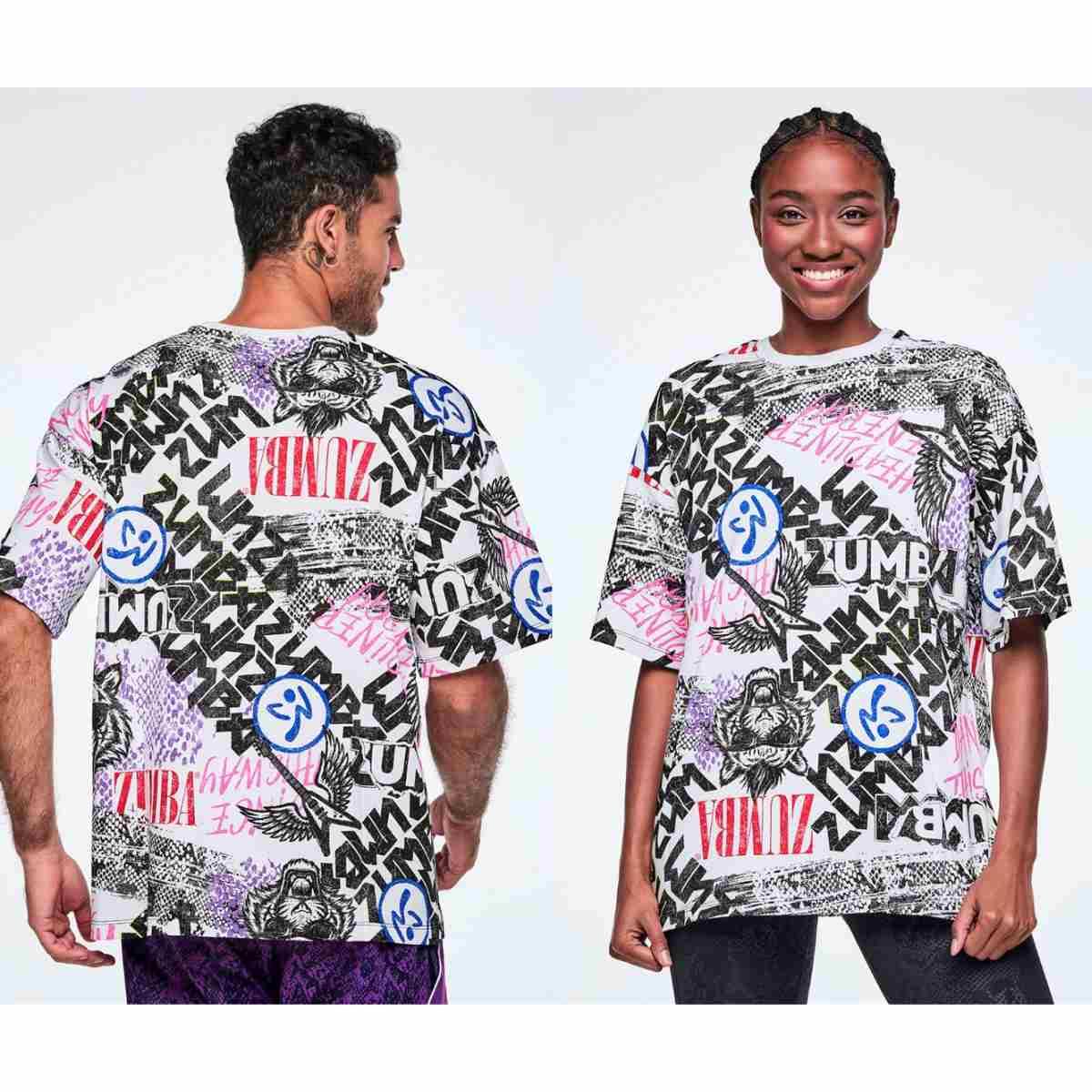 Rock 'n' Roll Oversized Drop Shoulder Tee - White/Black
