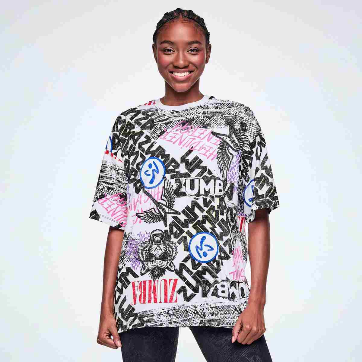 Rock 'n' Roll Oversized Drop Shoulder Tee - White/Black