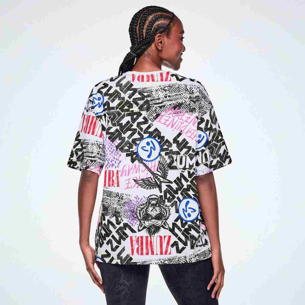 Rock 'n' Roll Oversized Drop Shoulder Tee - White/Black