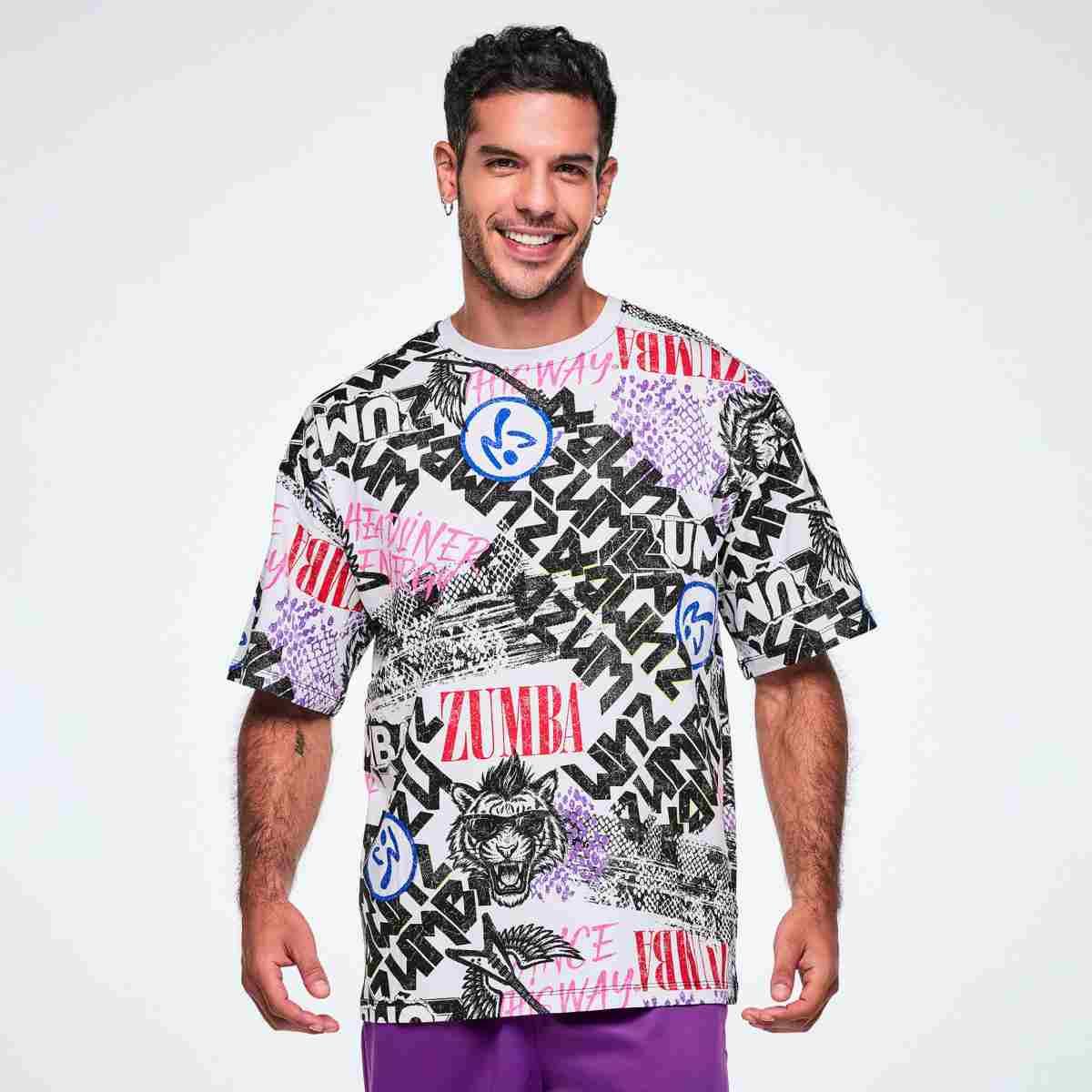 Rock 'n' Roll Oversized Drop Shoulder Tee - White/Black
