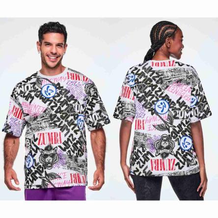 Rock 'n' Roll Oversized Drop Shoulder Tee - White/Black
