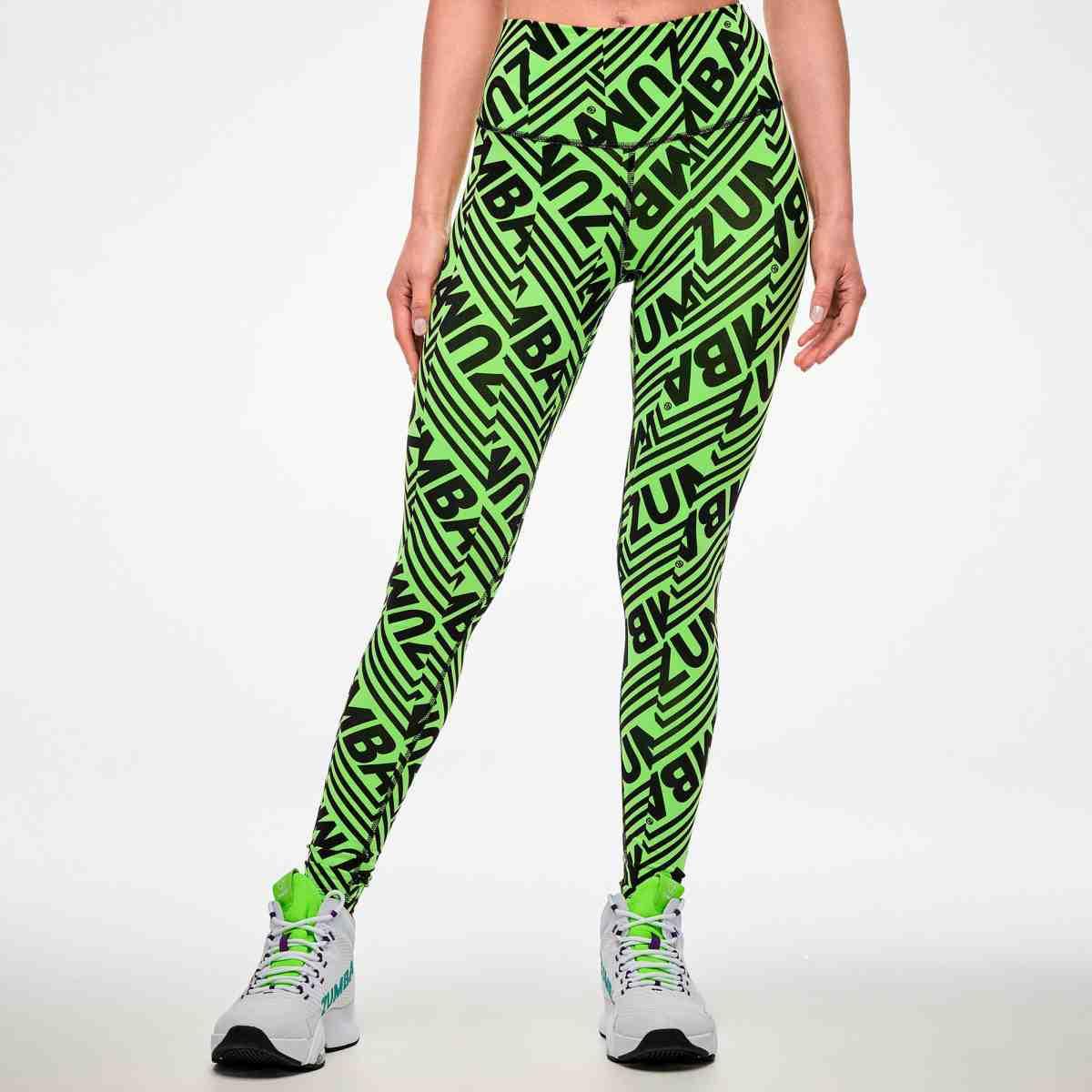 Electric Feel Z-Lift High Waisted Ankle Leggings - Green/Black