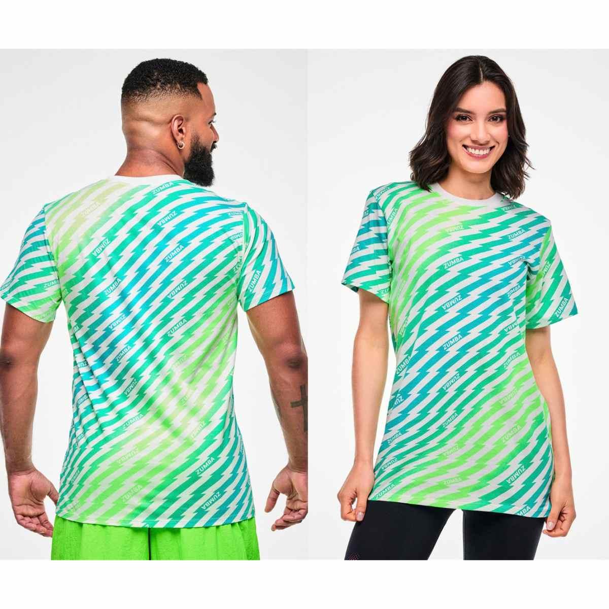 Electric Feel Unisex Crew Neck Tee - Green/Blue