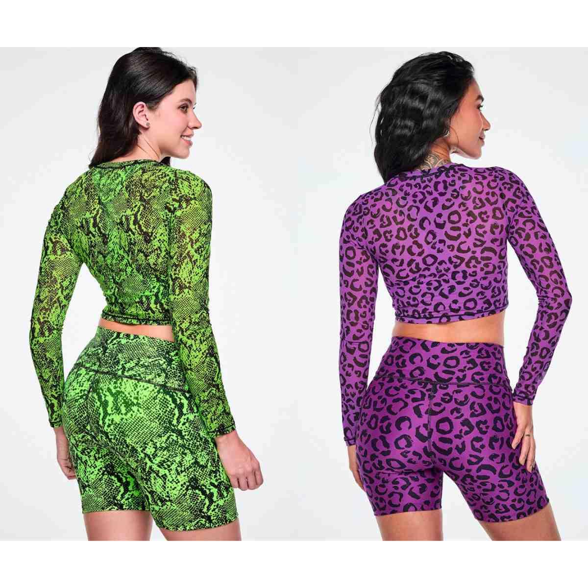 Ultrabright Long Sleeve Mesh Crop Top - Snakeskin