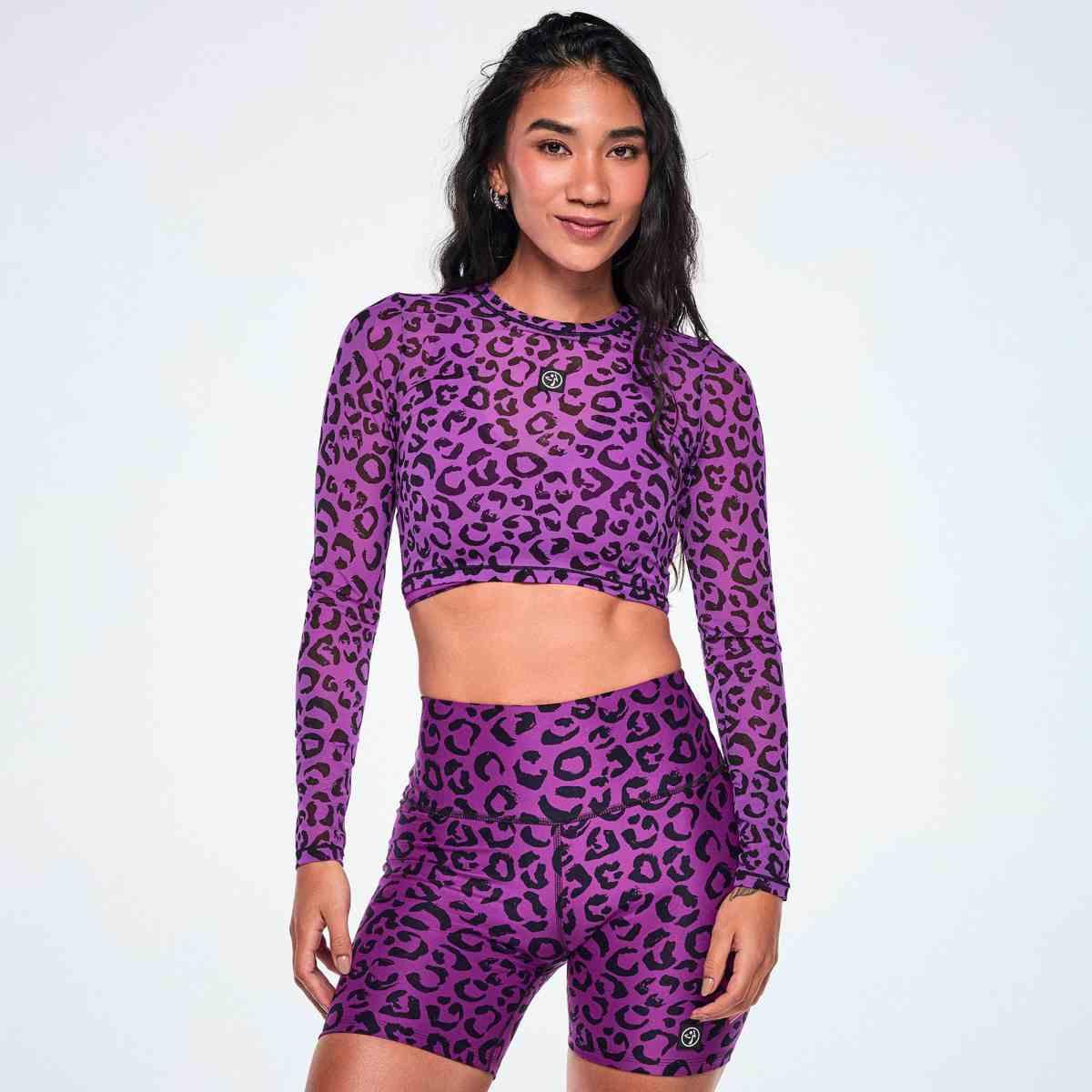 Ultrabright Long Sleeve Mesh Crop Top - Snakeskin