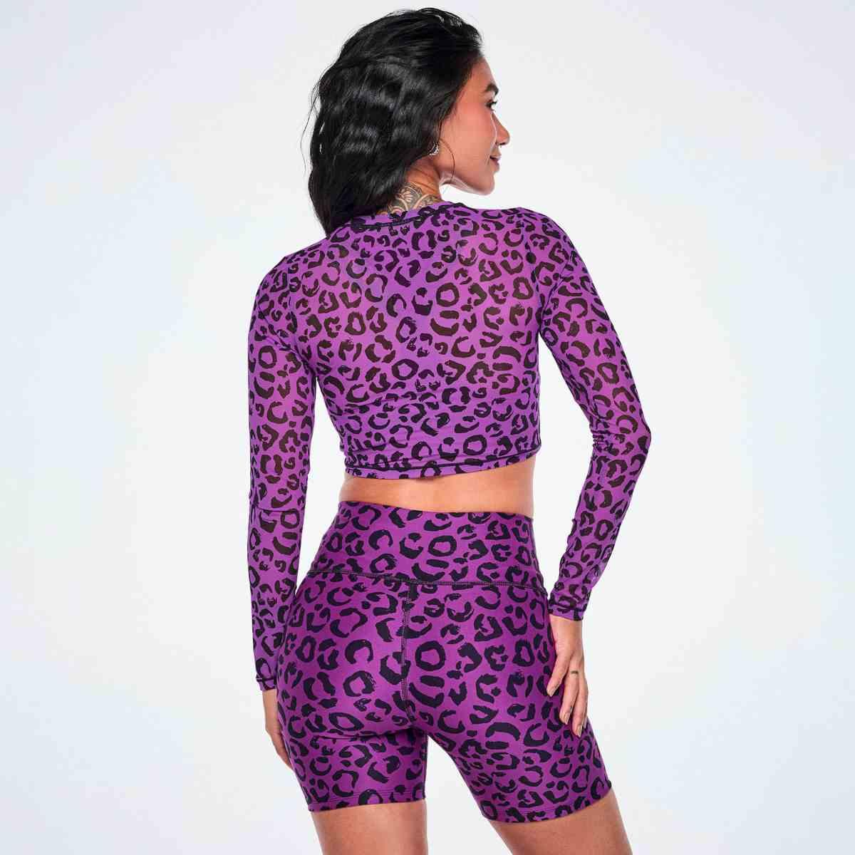 Ultrabright Long Sleeve Mesh Crop Top - Snakeskin