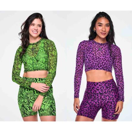 Ultrabright Long Sleeve Mesh Crop Top - Snakeskin